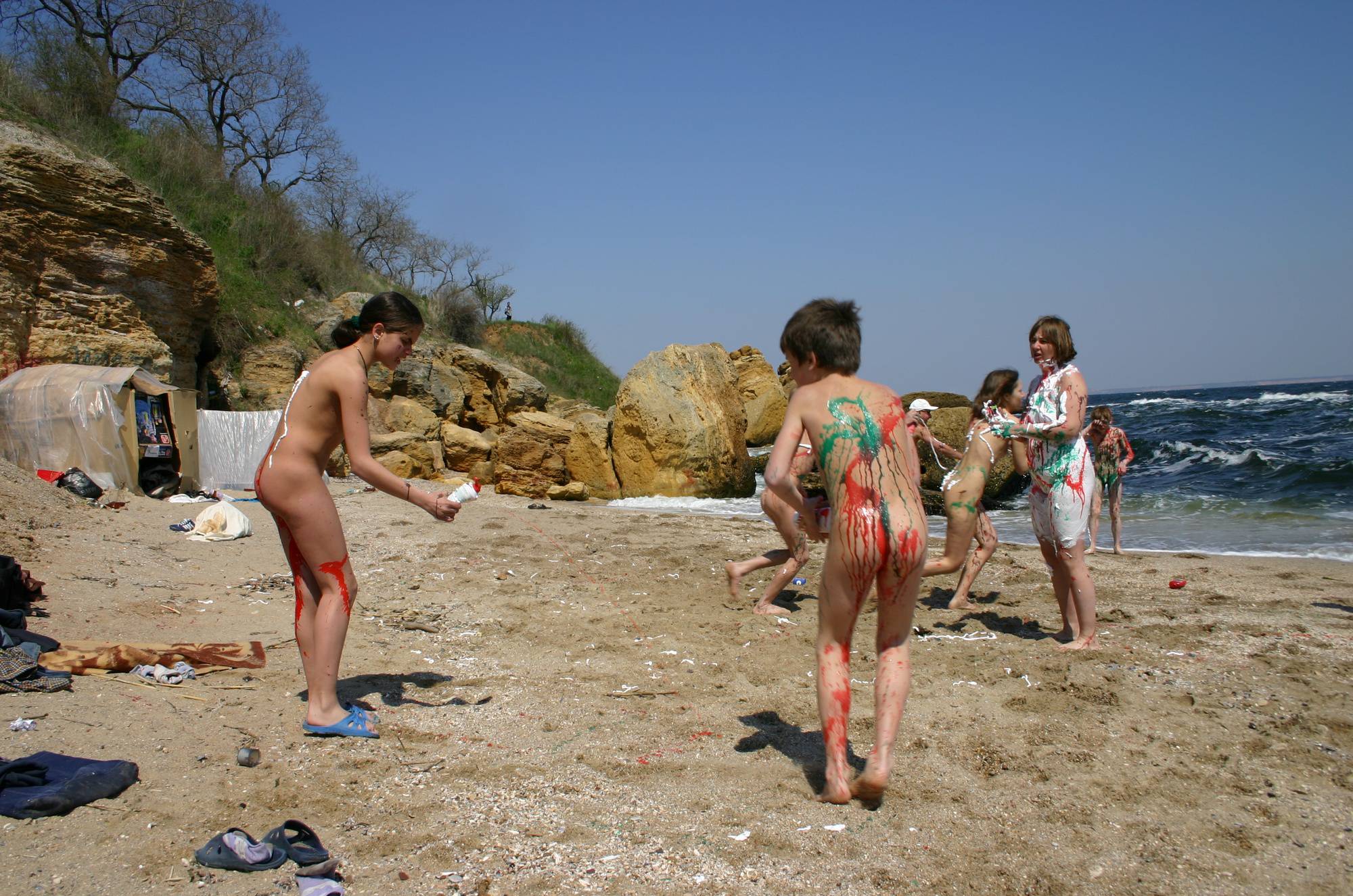 Pure Nudism Images-Beach Paint Fight Initiation - 3